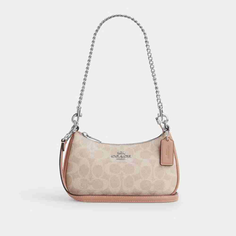 Coach Teri Mini Crossbody Bag in Signature Canvas – Beige (Silver hardware)