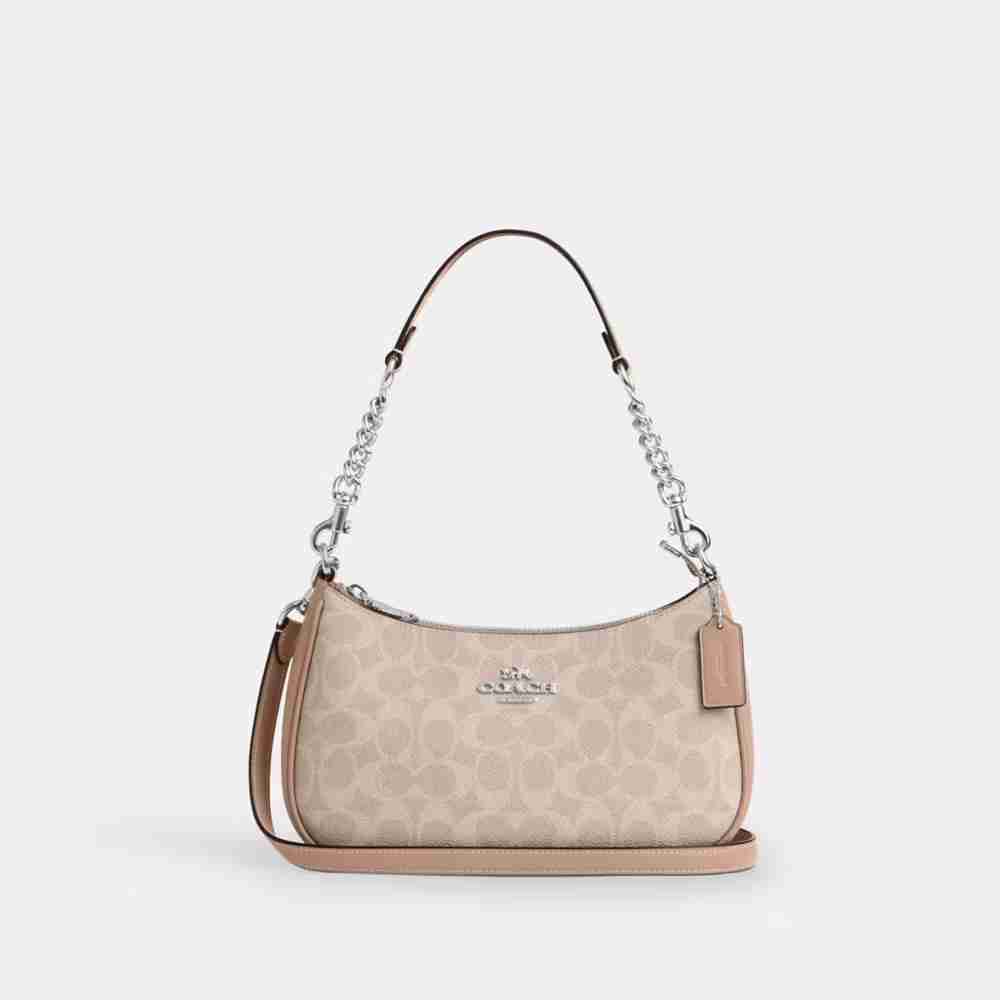 Coach Teri Shoulder Bag in Signature Canvas – Beige (Silver hardware)